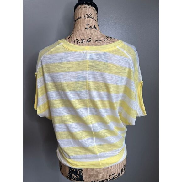 4/$25 Express yellow white stripes blouson tee shirt XS summer casual travel - Picture 4 of 7